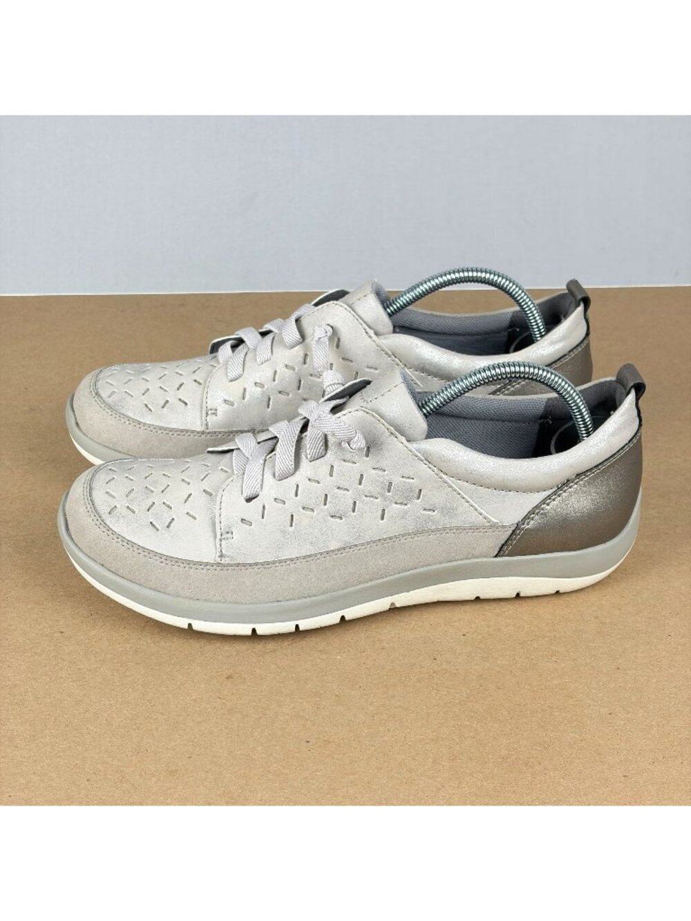 Aravon Wembly Lace Casual Shoes Womens 8.5 Gray Pewter Slip On Comfort Metallic